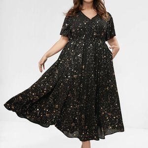 NWT Bloom Dress - Star Button Pocket Wrap Split Ruffles Maxi Dress